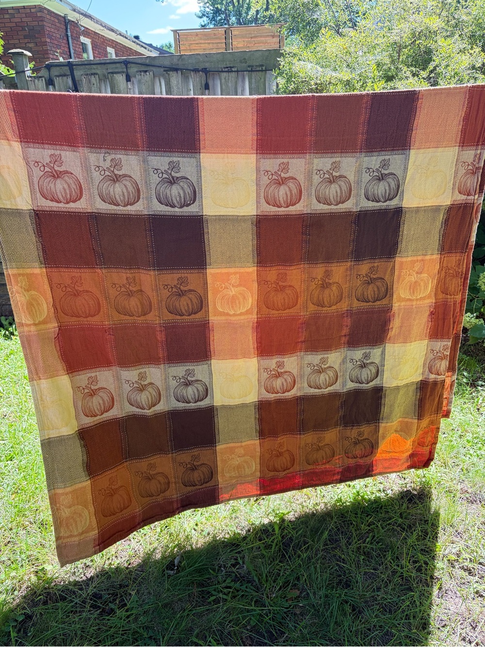 Vintage Pumpkin Plaid tablecloth - thanksgiving table decor 94” x 54 “